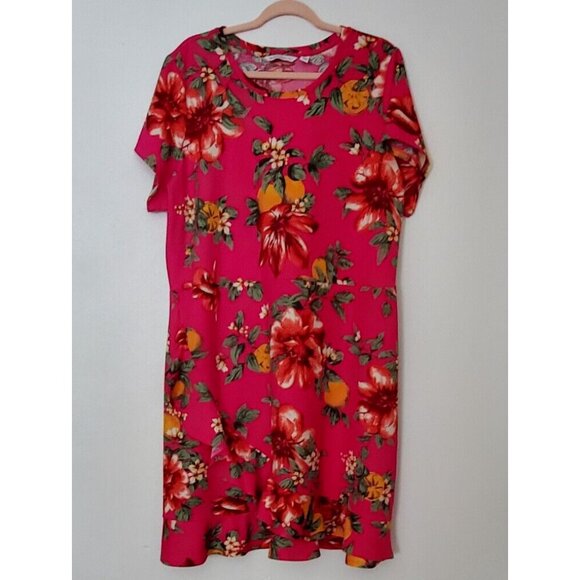Isaac Mizrahi Dresses & Skirts - Isaac Mizrahi 2x Pink Floral Dress Short Sleeve Ruffle Accents Pullover